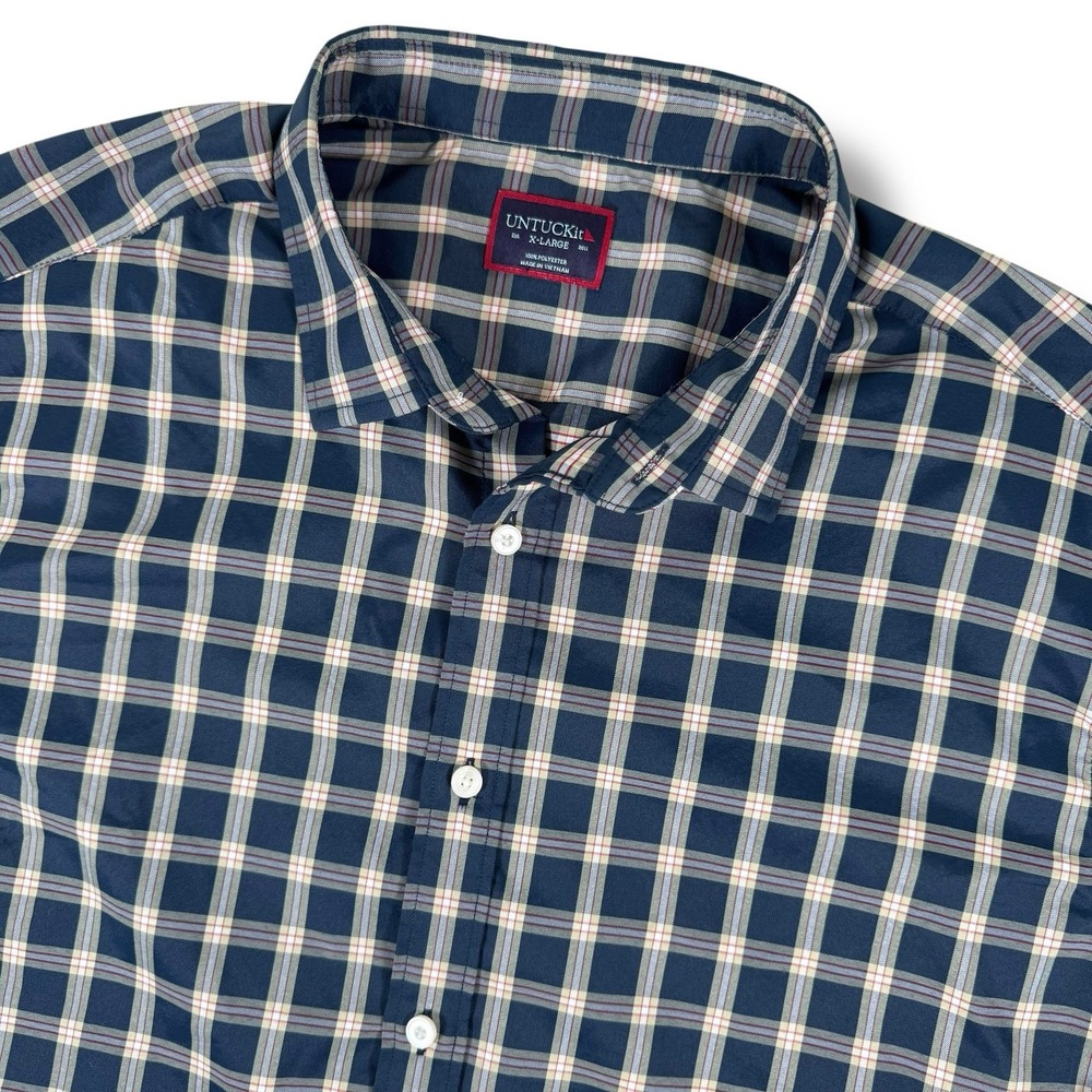 Untuckit Shirt Mens XLarge Navy Plaid Wrinkle-Free Performance‎ Dorin Shirt